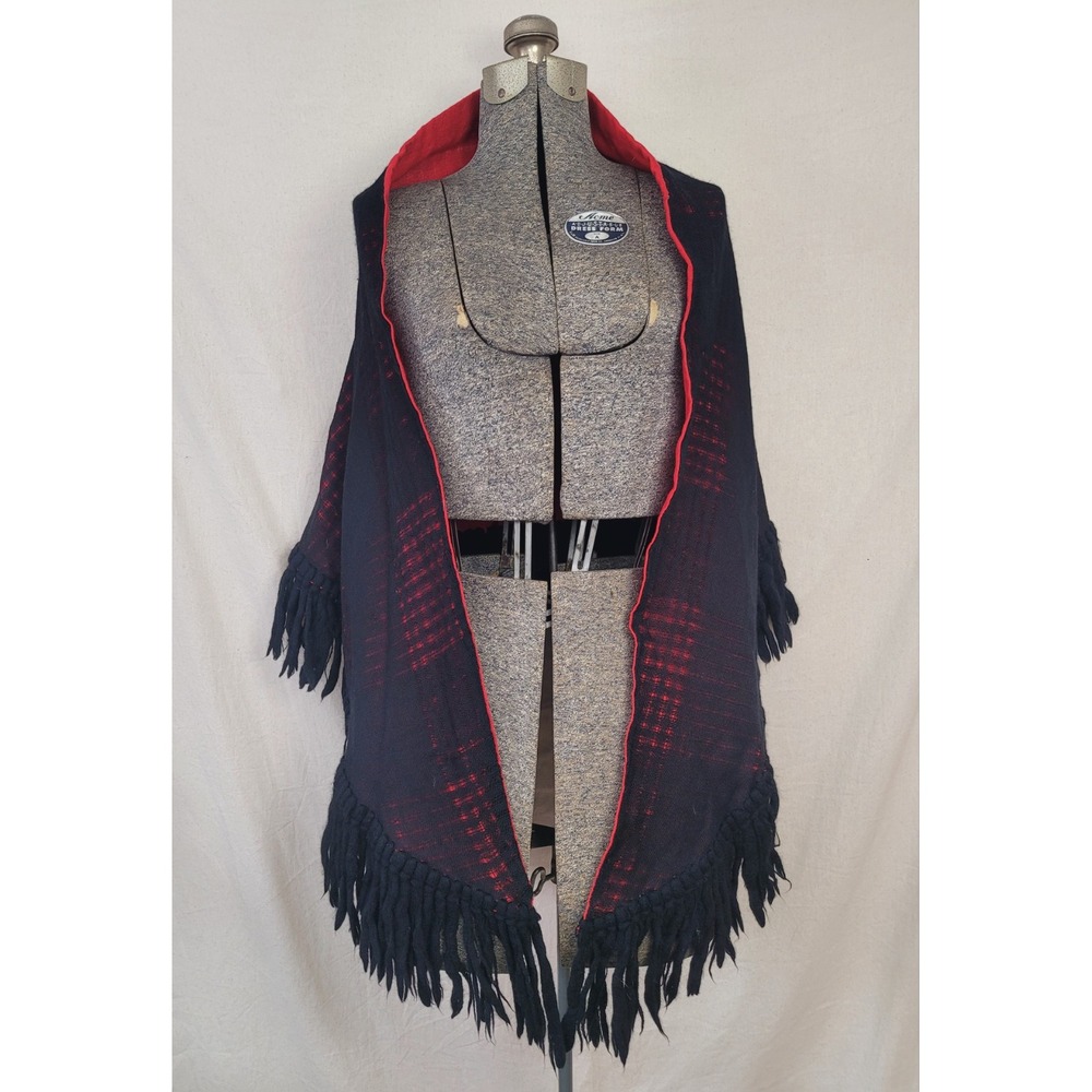 Vintage 50s 60s Shawl Wrap Black And Red Angoras Of Abercorn Knit One Size - Picture 1 of 14